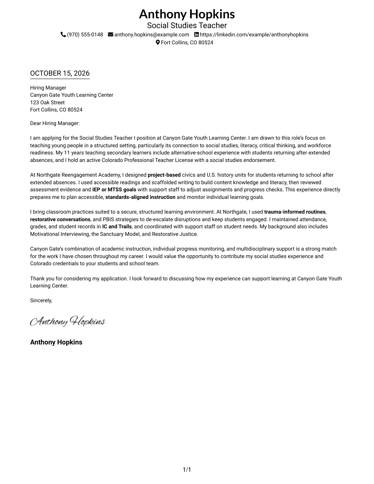 Cover letter example — page 1