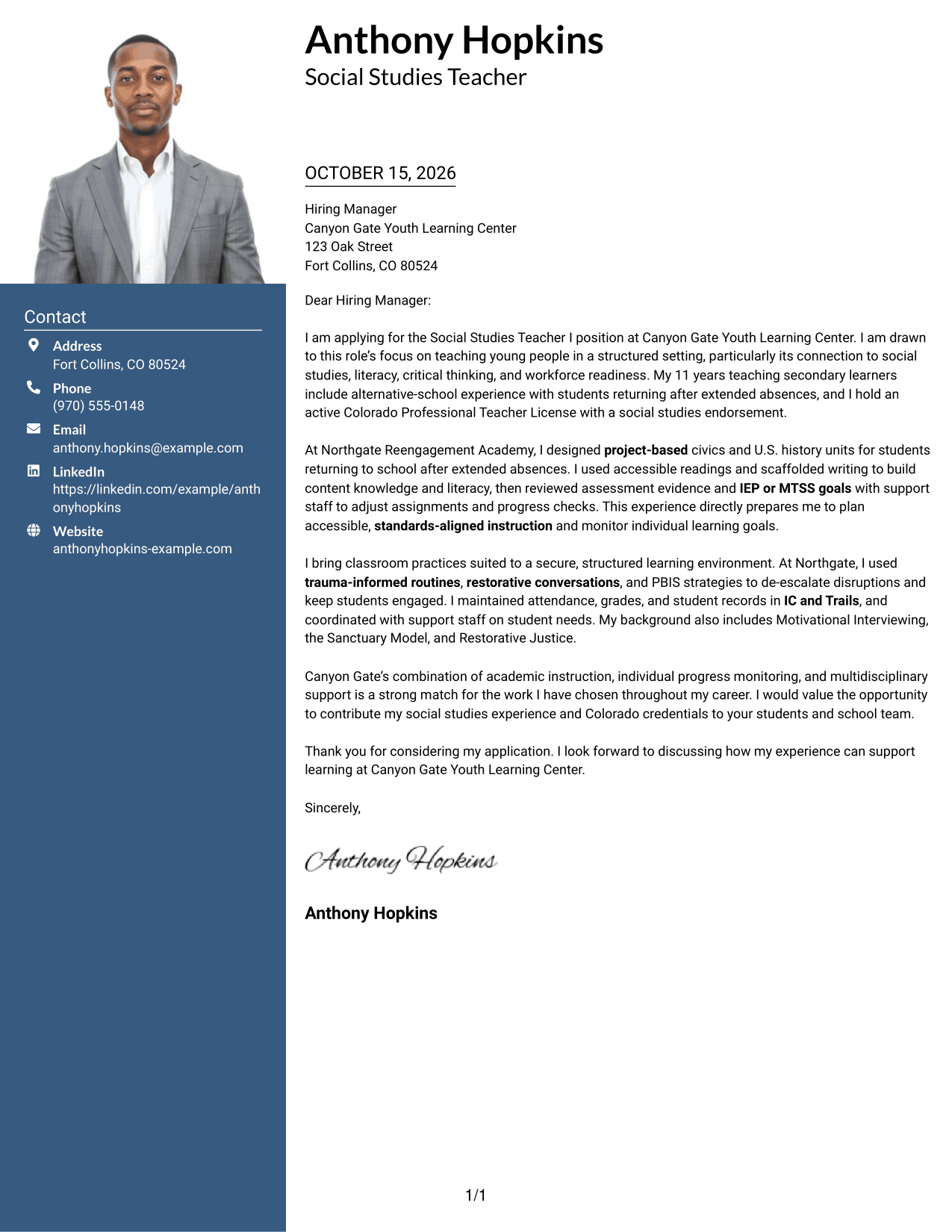 Cover letter example — page 1