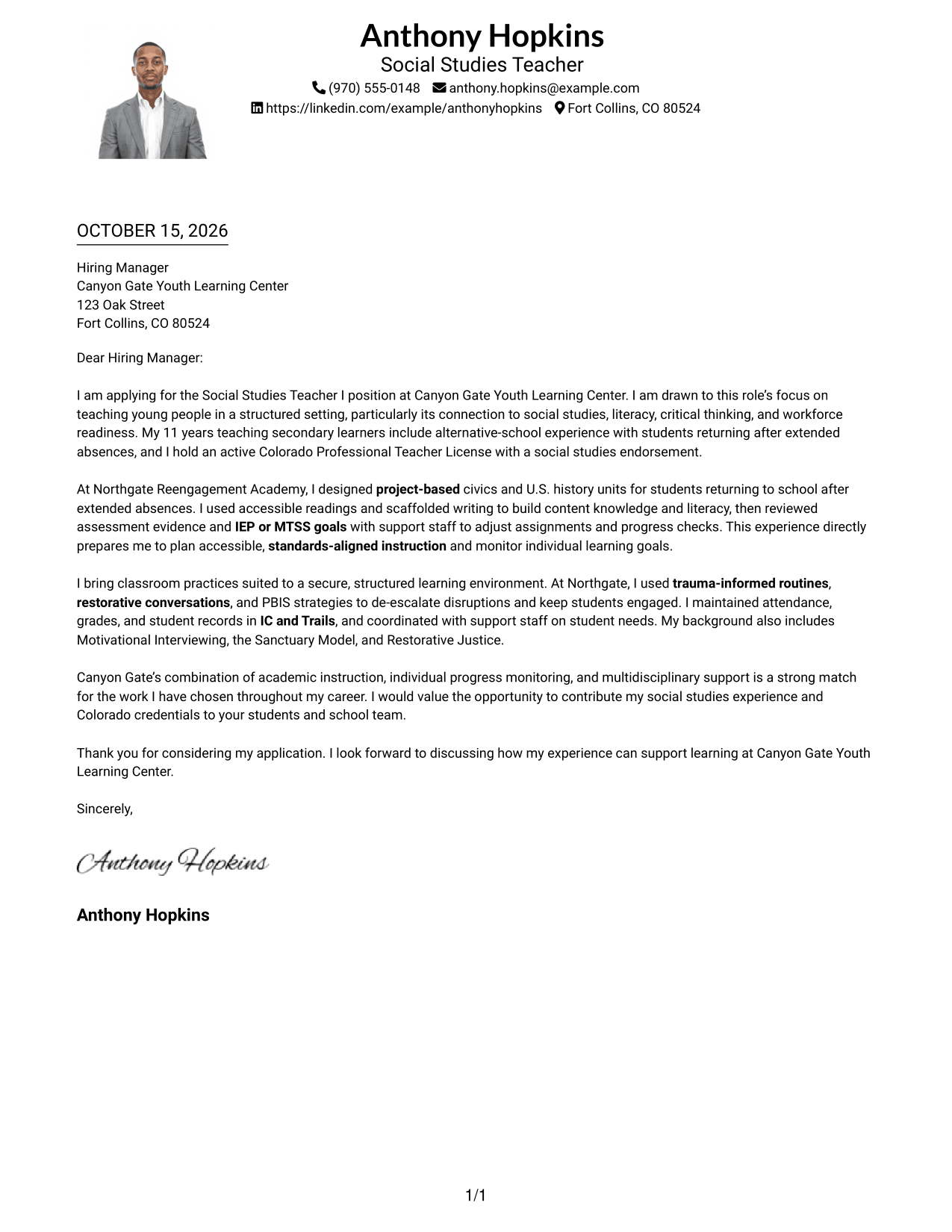 Cover letter example — page 1