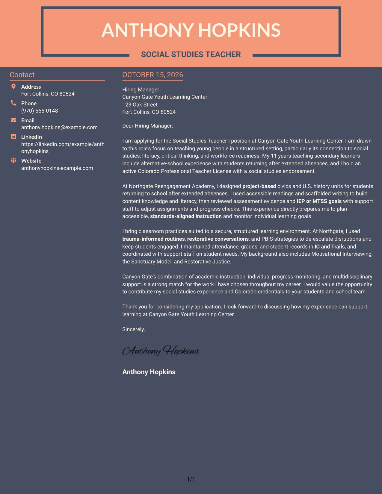 Cover letter example — page 1