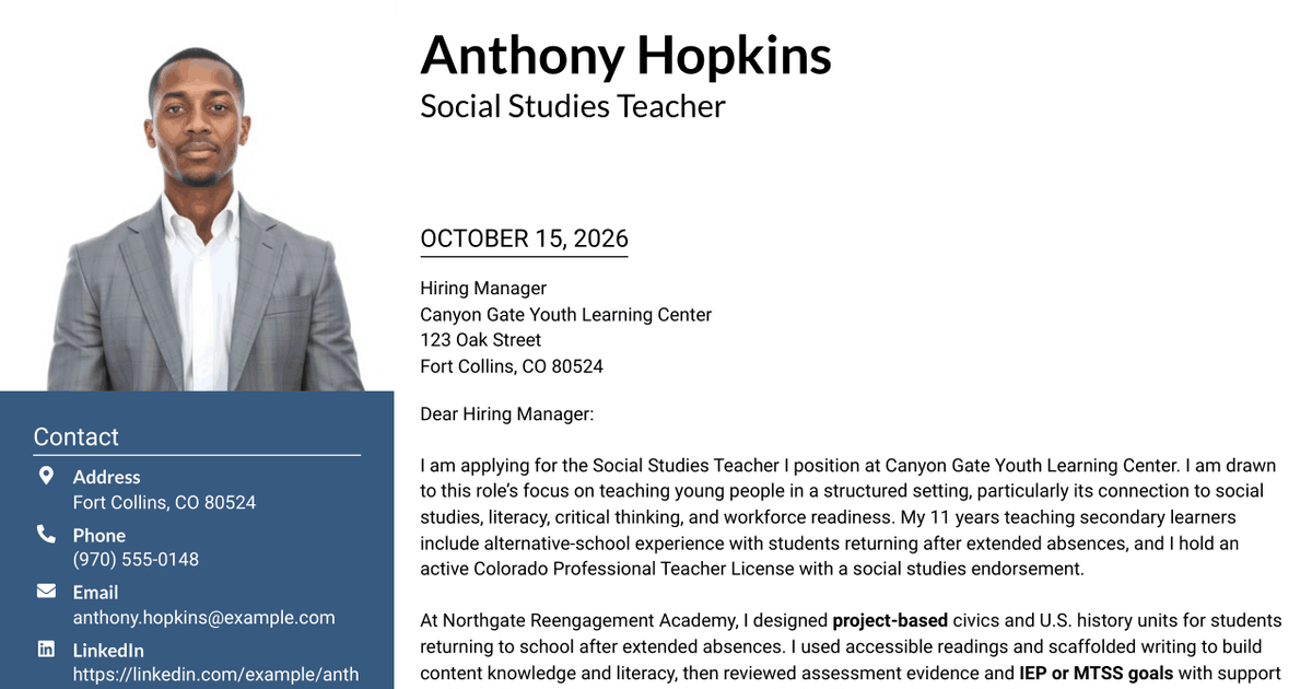7 Social Studies Teacher I - Secure Youth Education Cover Letter Templates with Example