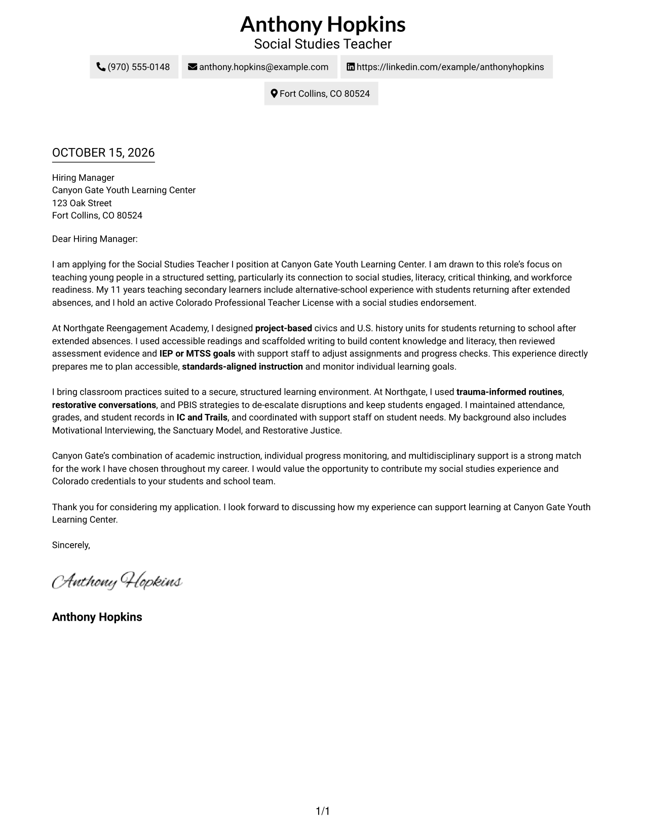 Cover letter example — page 1