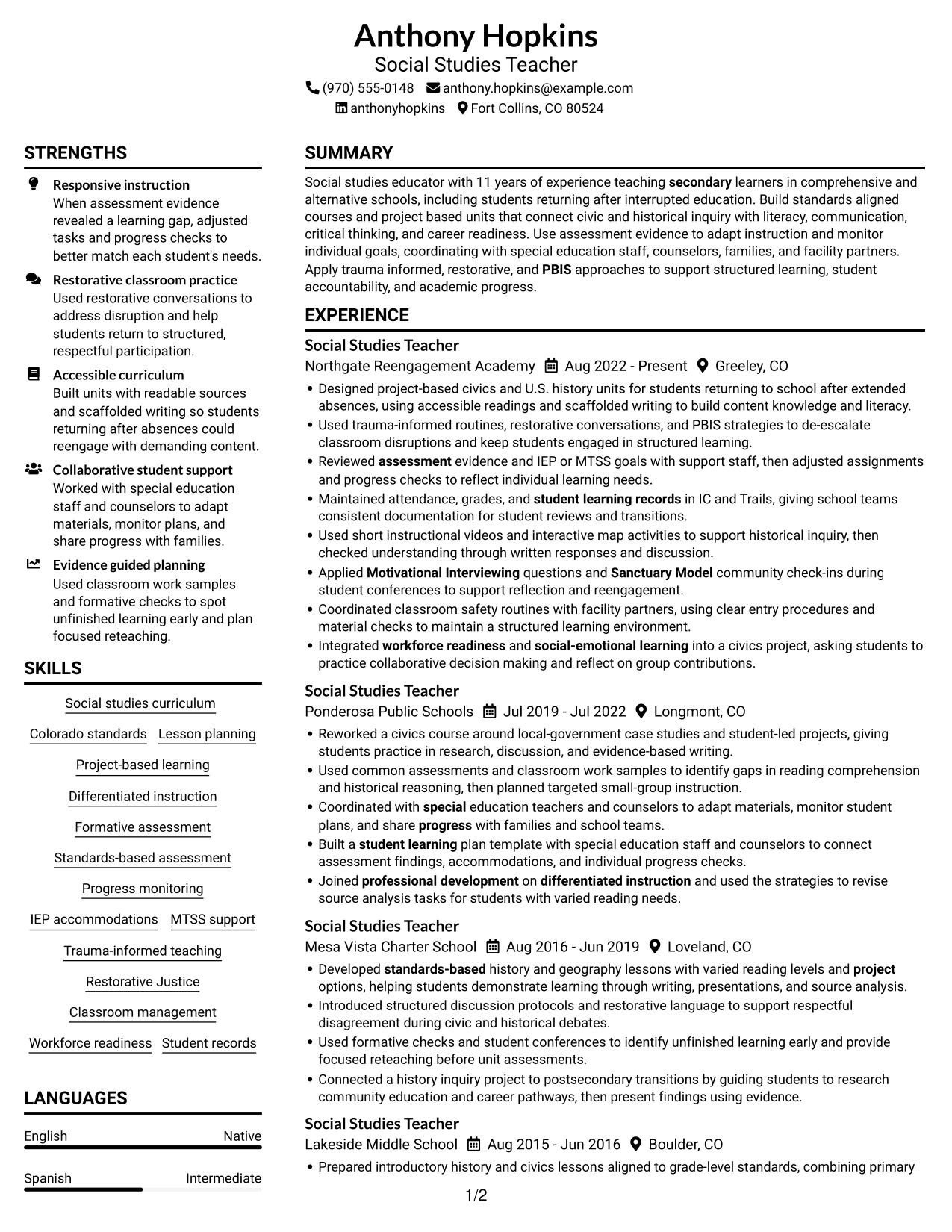 Resume example — page 1