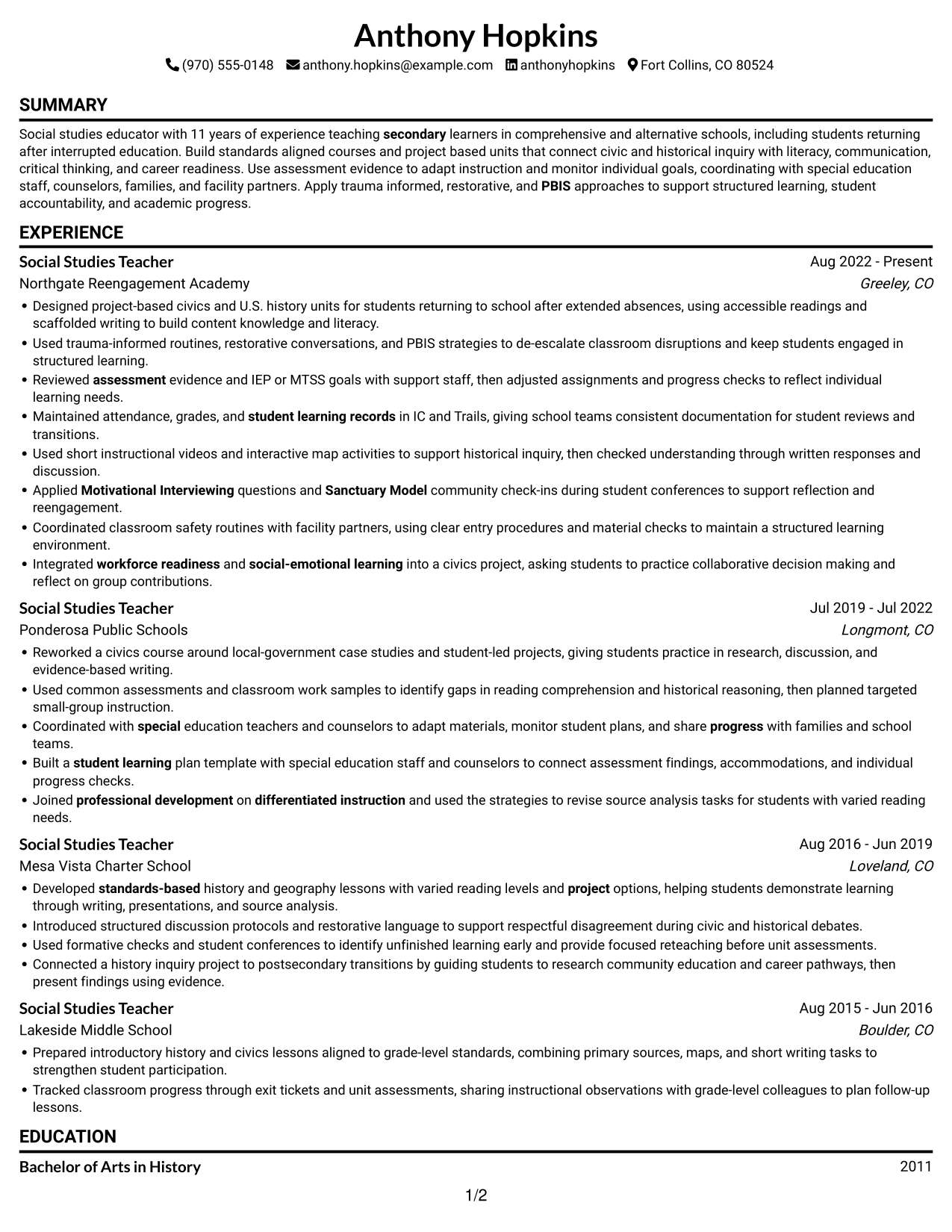 Resume example — page 1