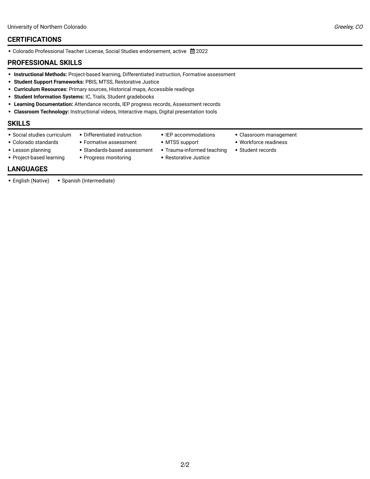 Resume example — page 2