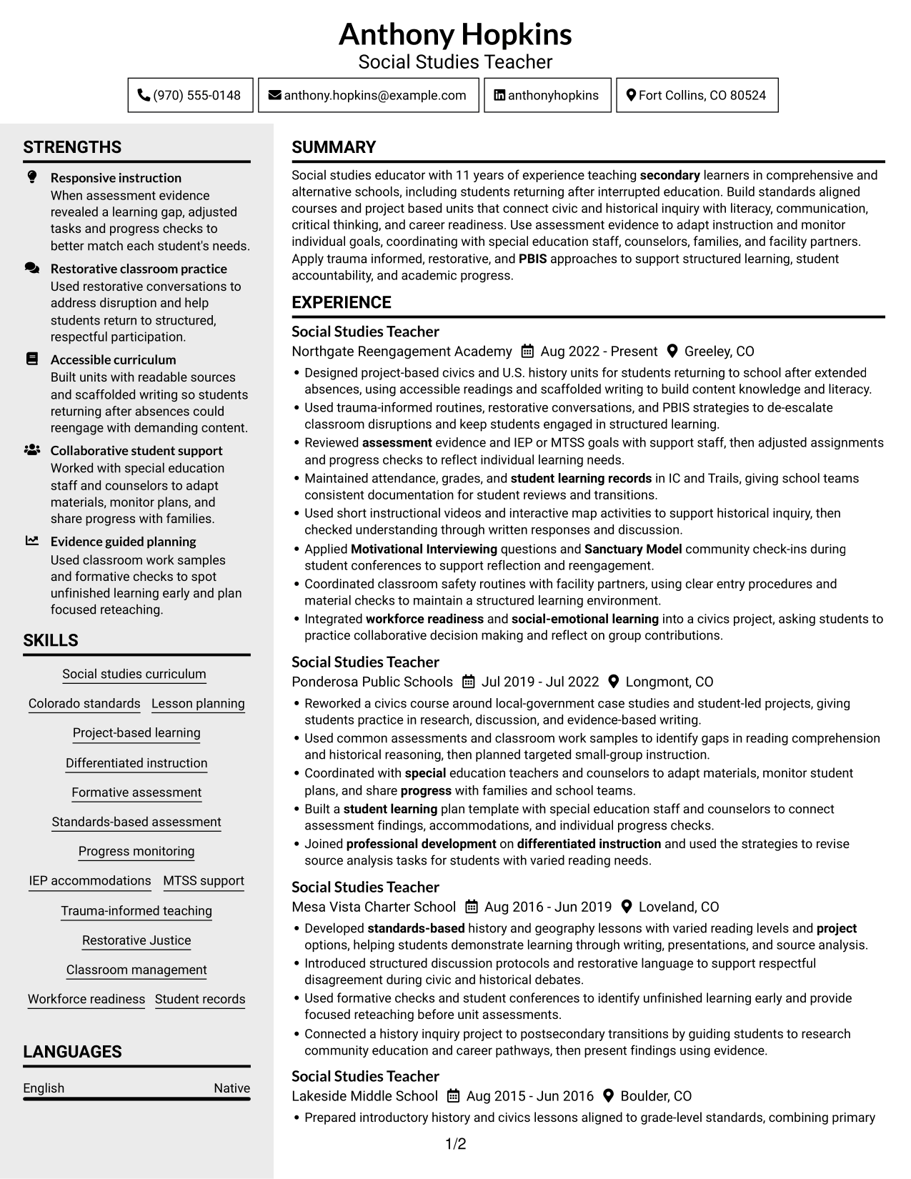 Resume example — page 1