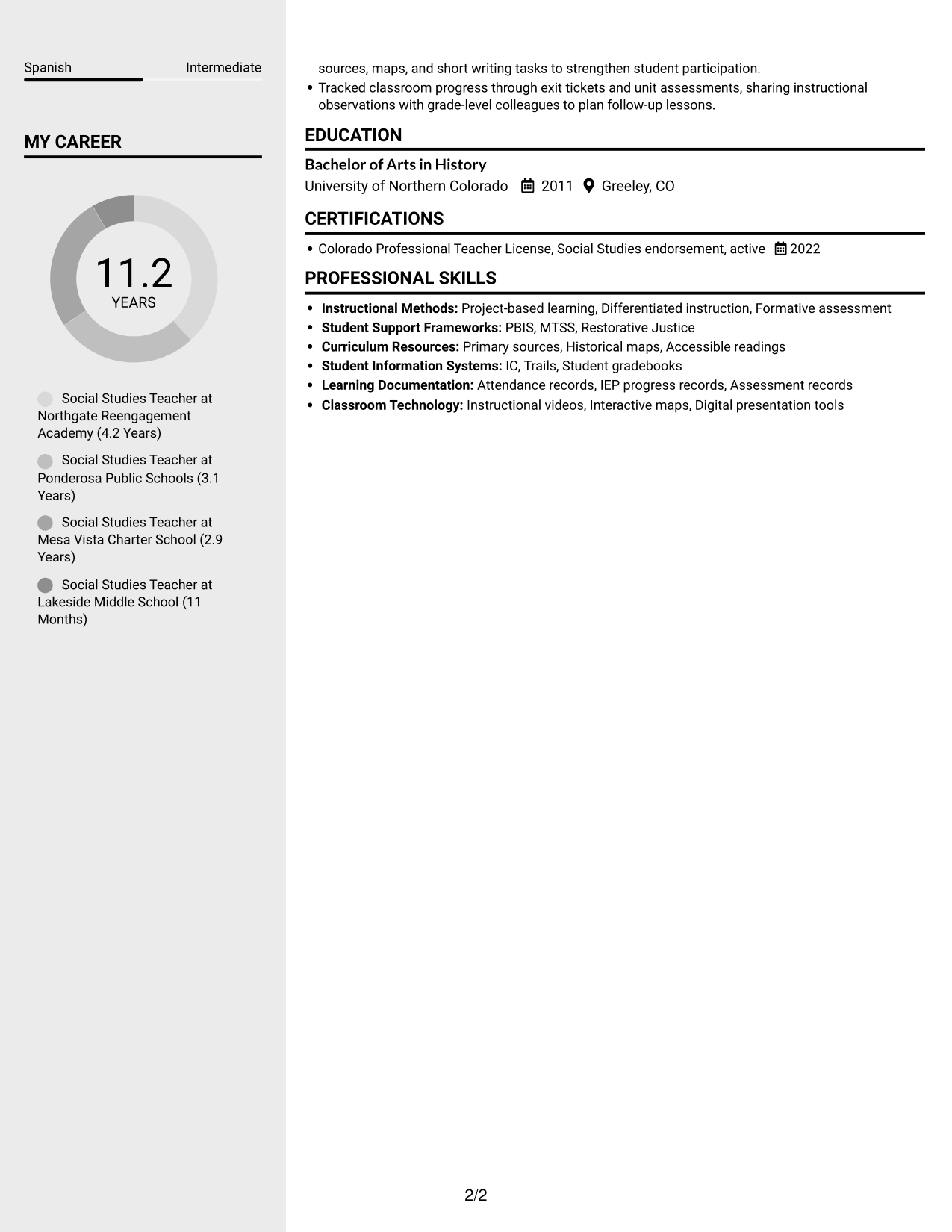 Resume example — page 2