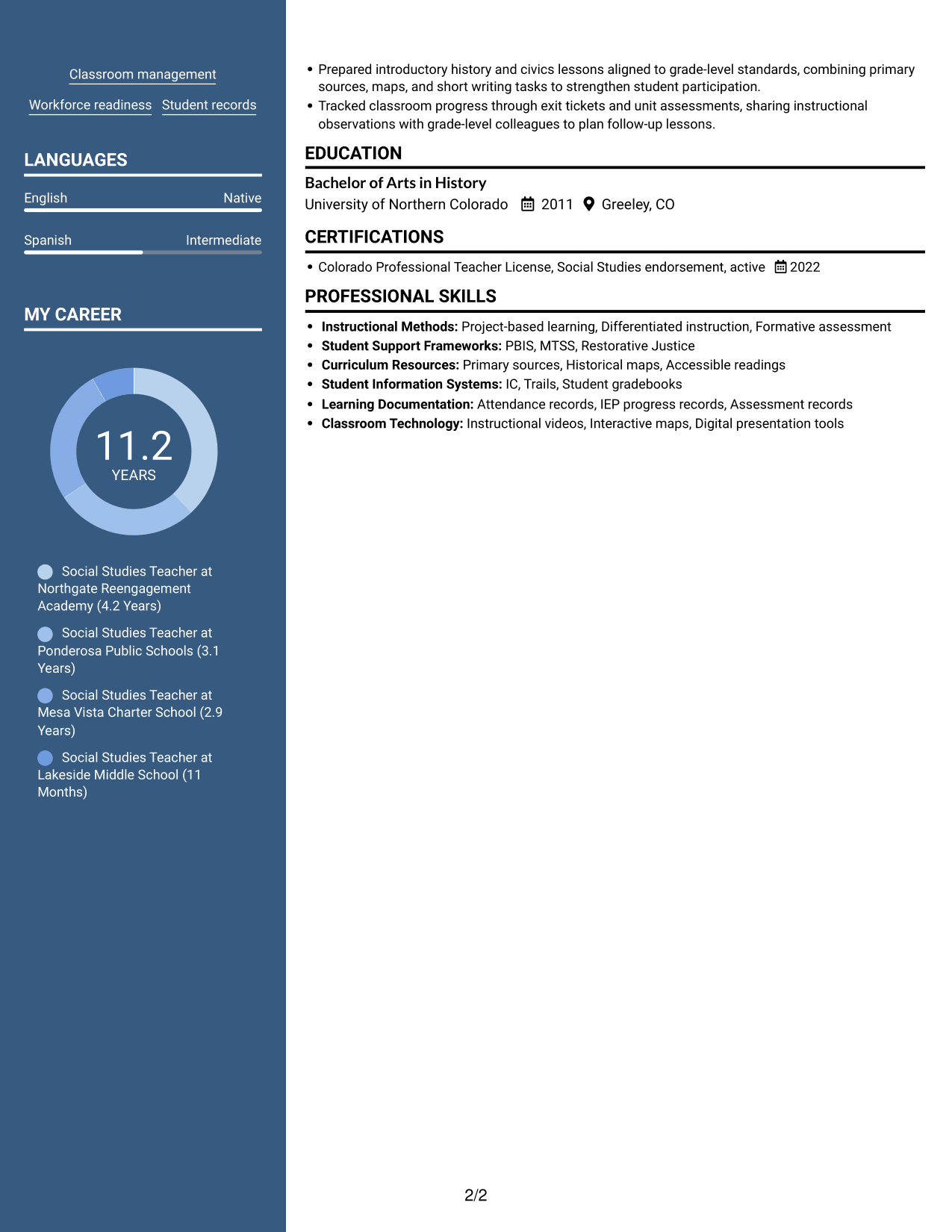 Resume example — page 2