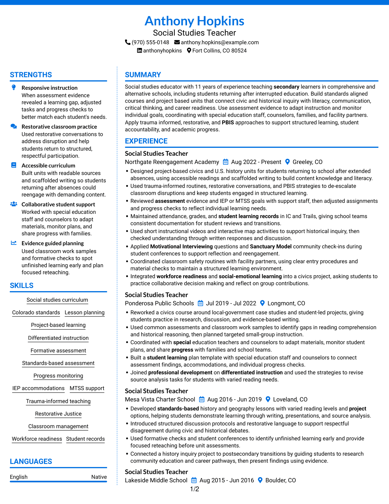 Resume example — page 1