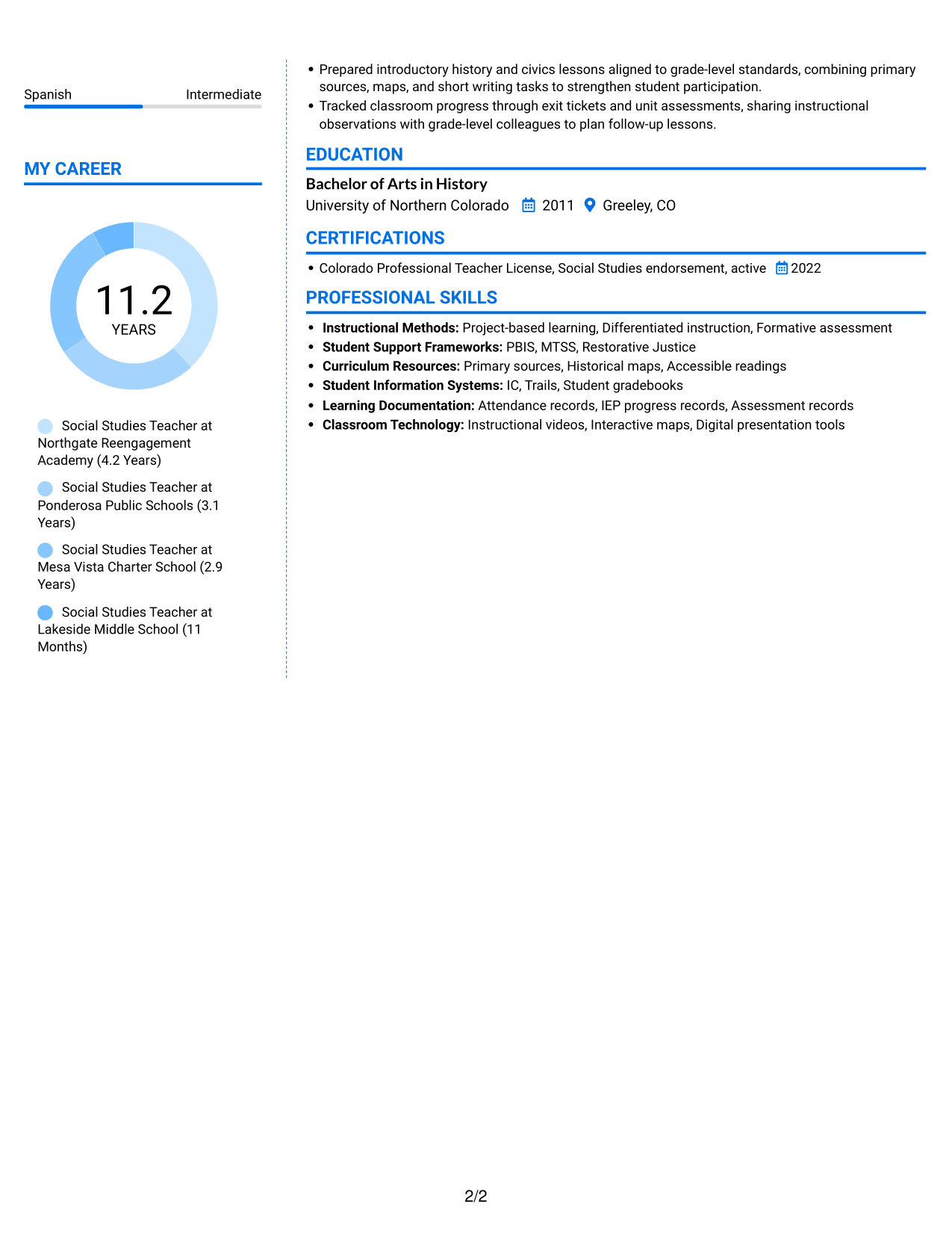 Resume example — page 2