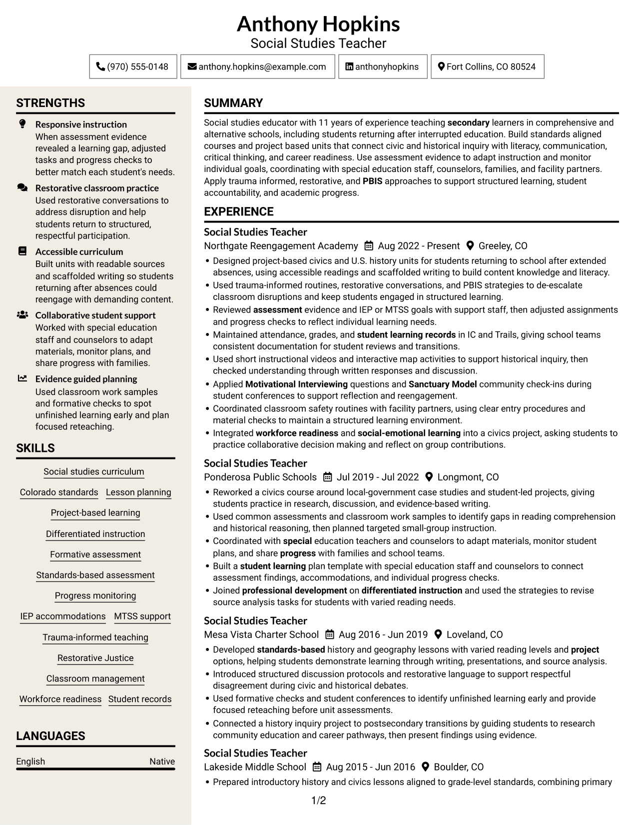 Resume example — page 1
