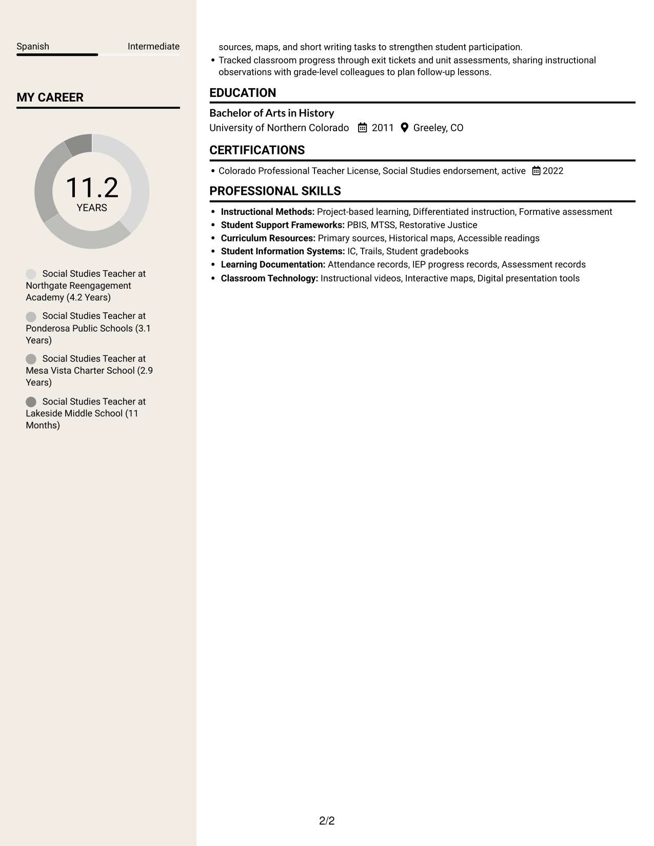 Resume example — page 2