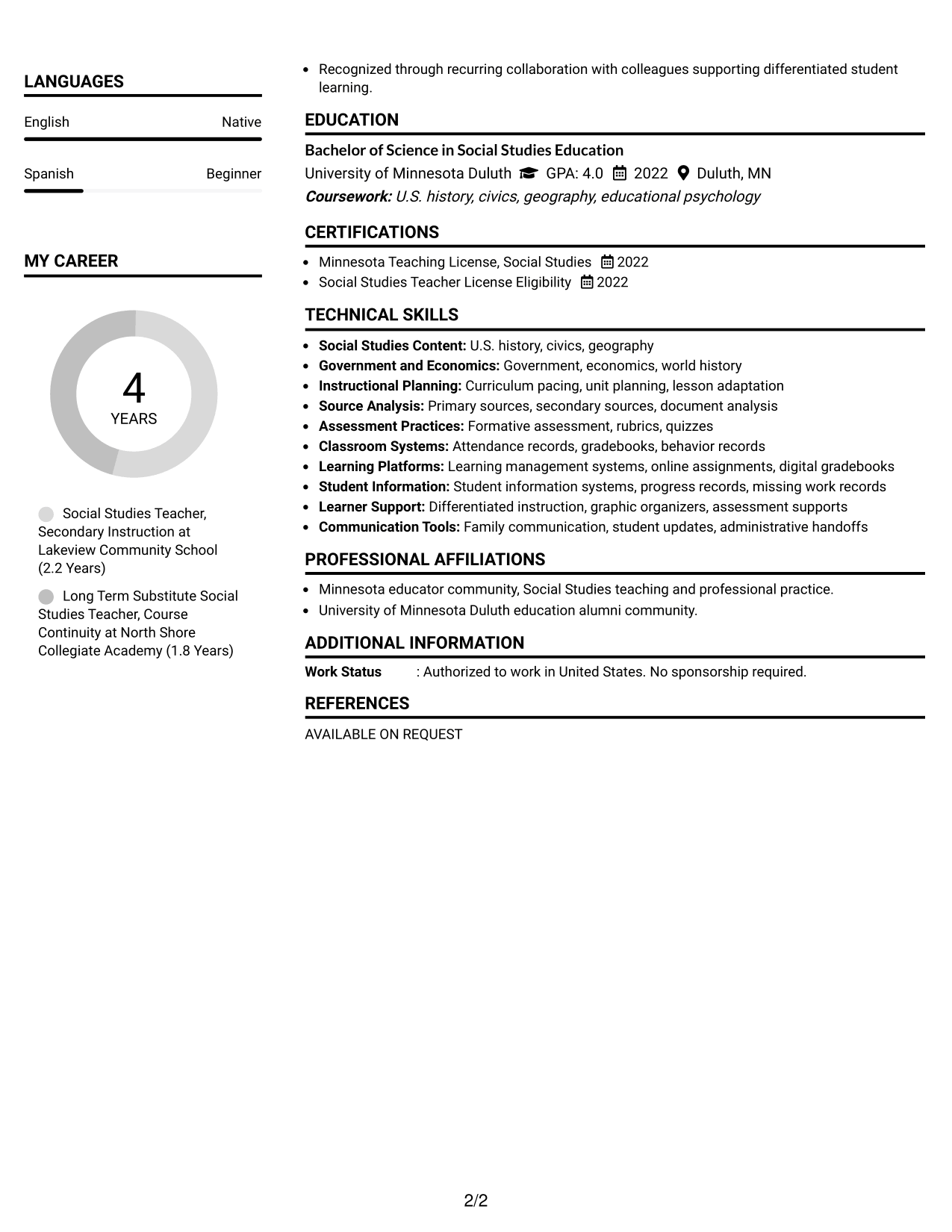 Resume Example Page 2