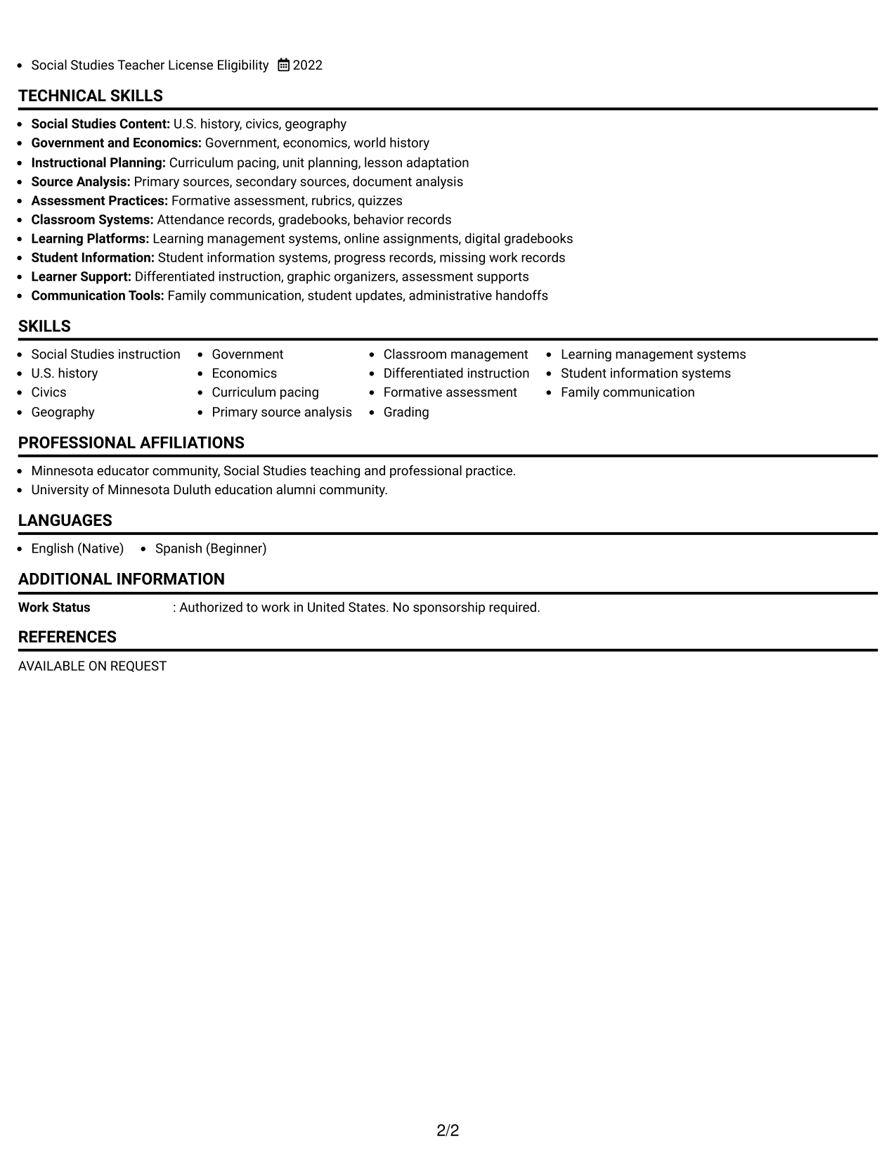 Resume Example Page 2