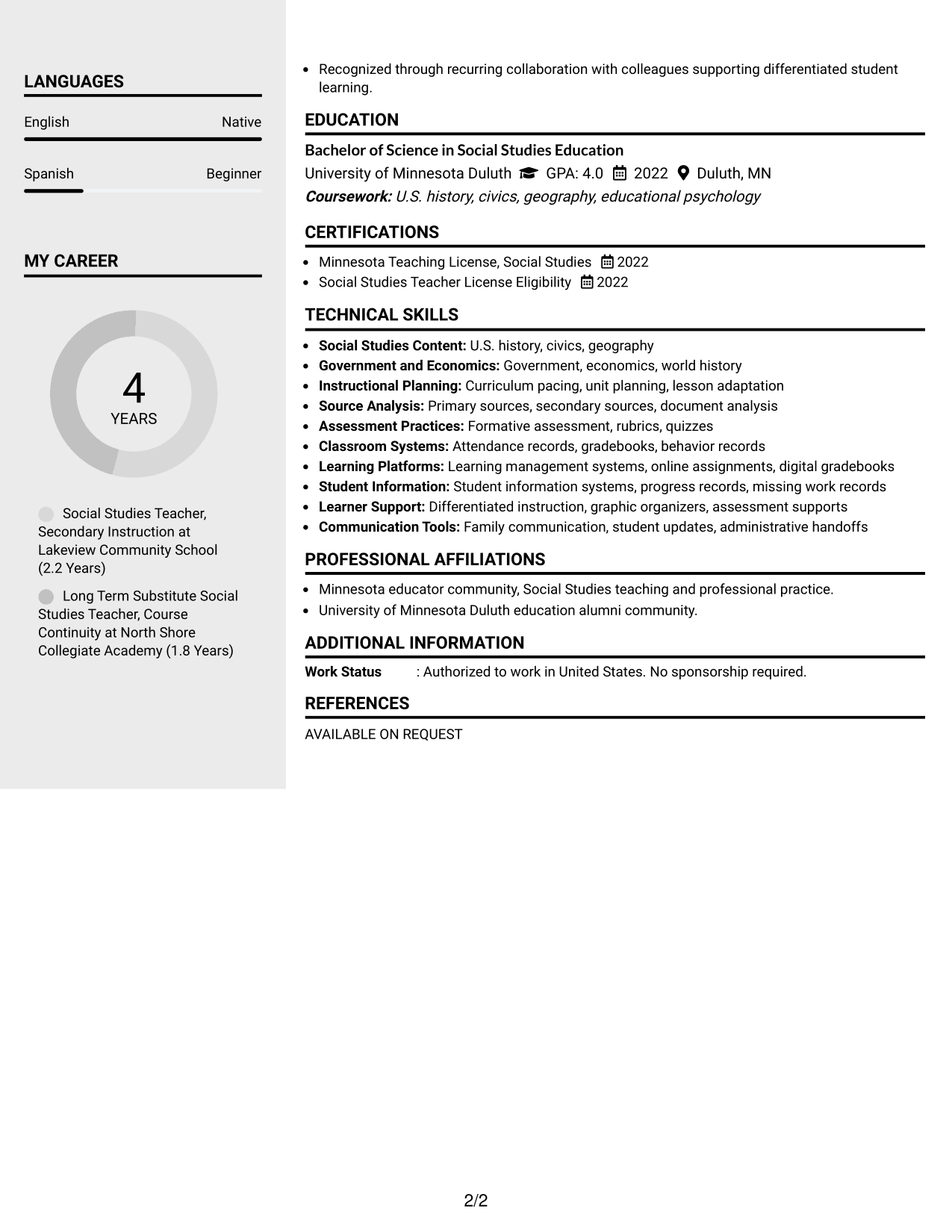 Resume Example Page 2
