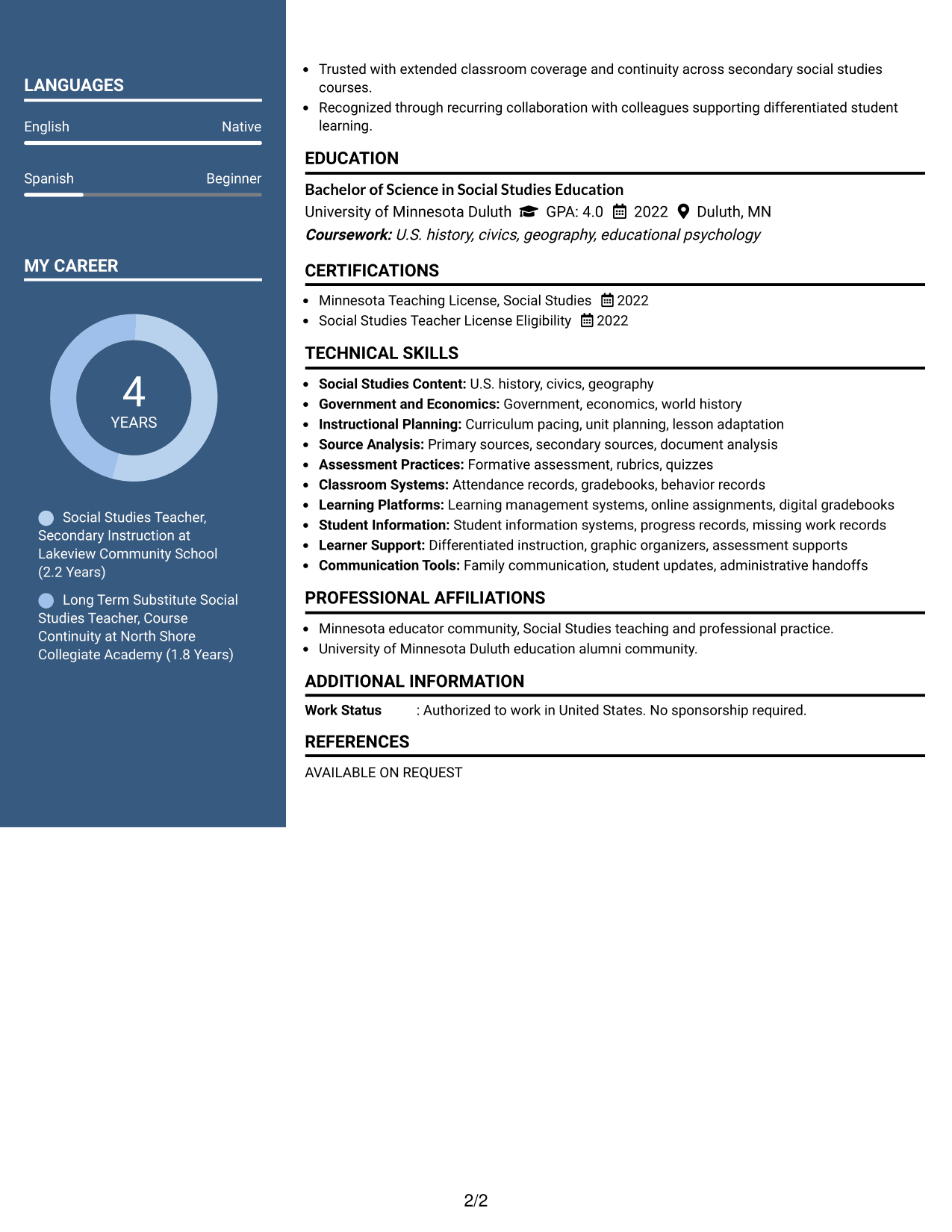 Resume Example Page 2