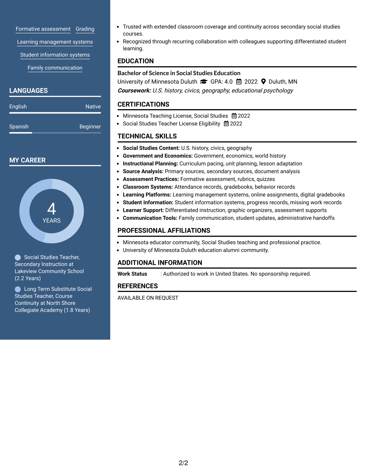 Resume Example Page 2