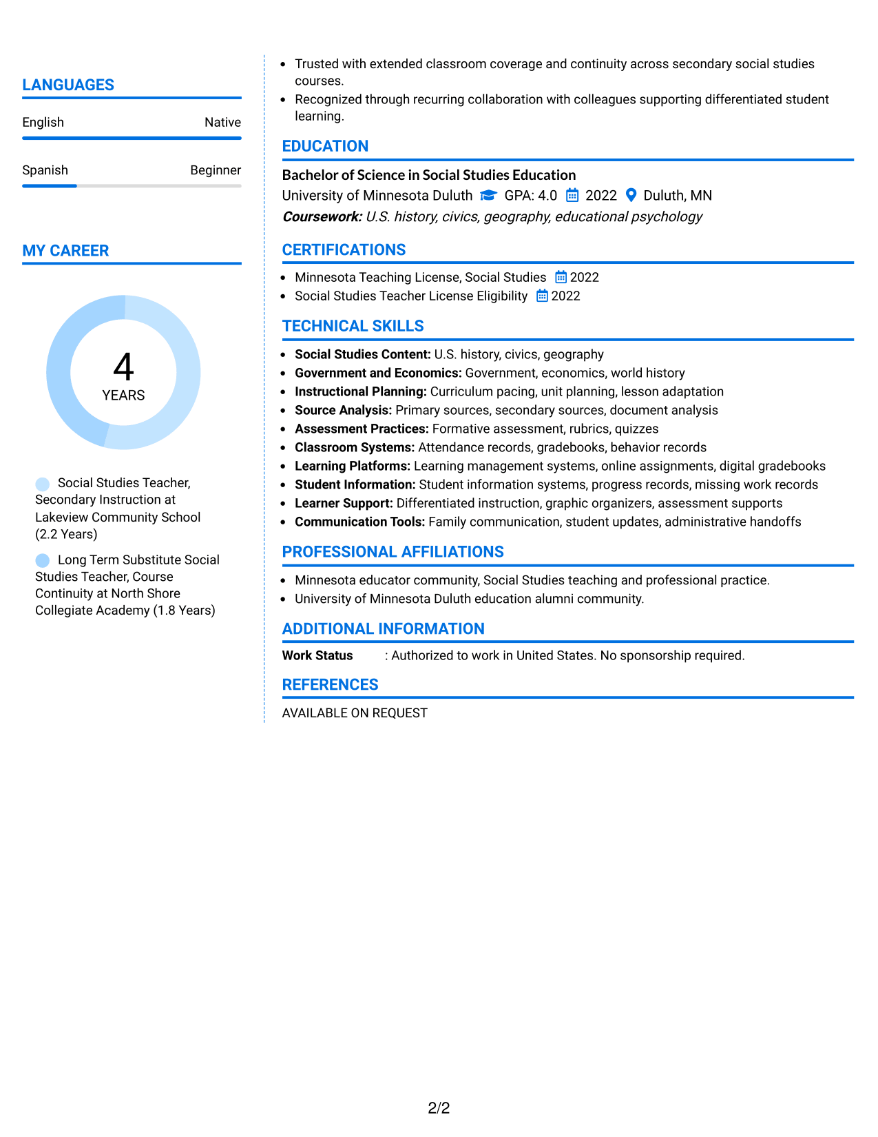 Resume Example Page 2