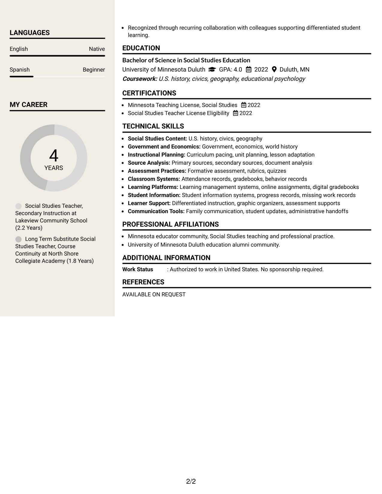 Resume Example Page 2