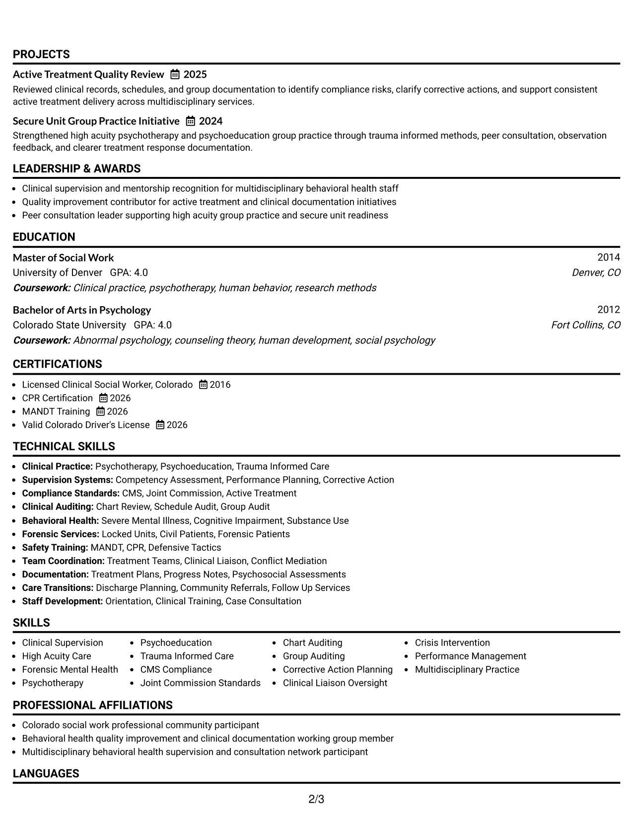 Resume Example Page 2