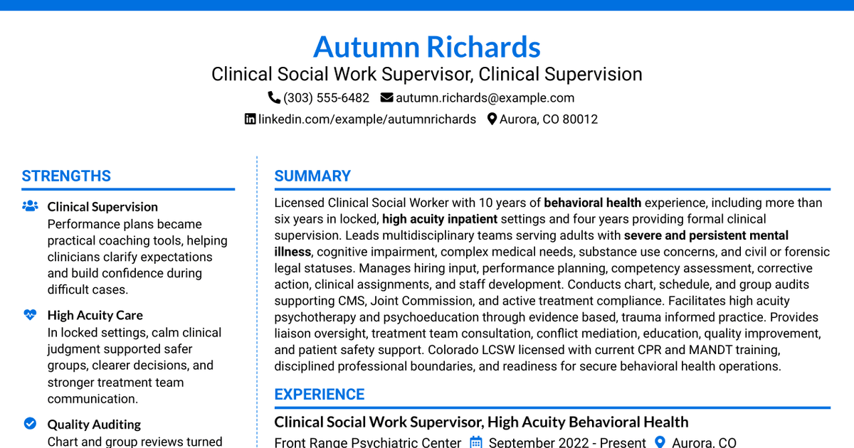 7 Social Work/Counselor IV - Clinical Supervision Resume Templates with Example