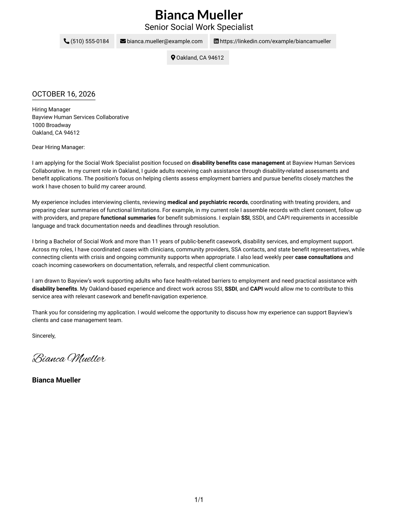 Cover letter example — page 1