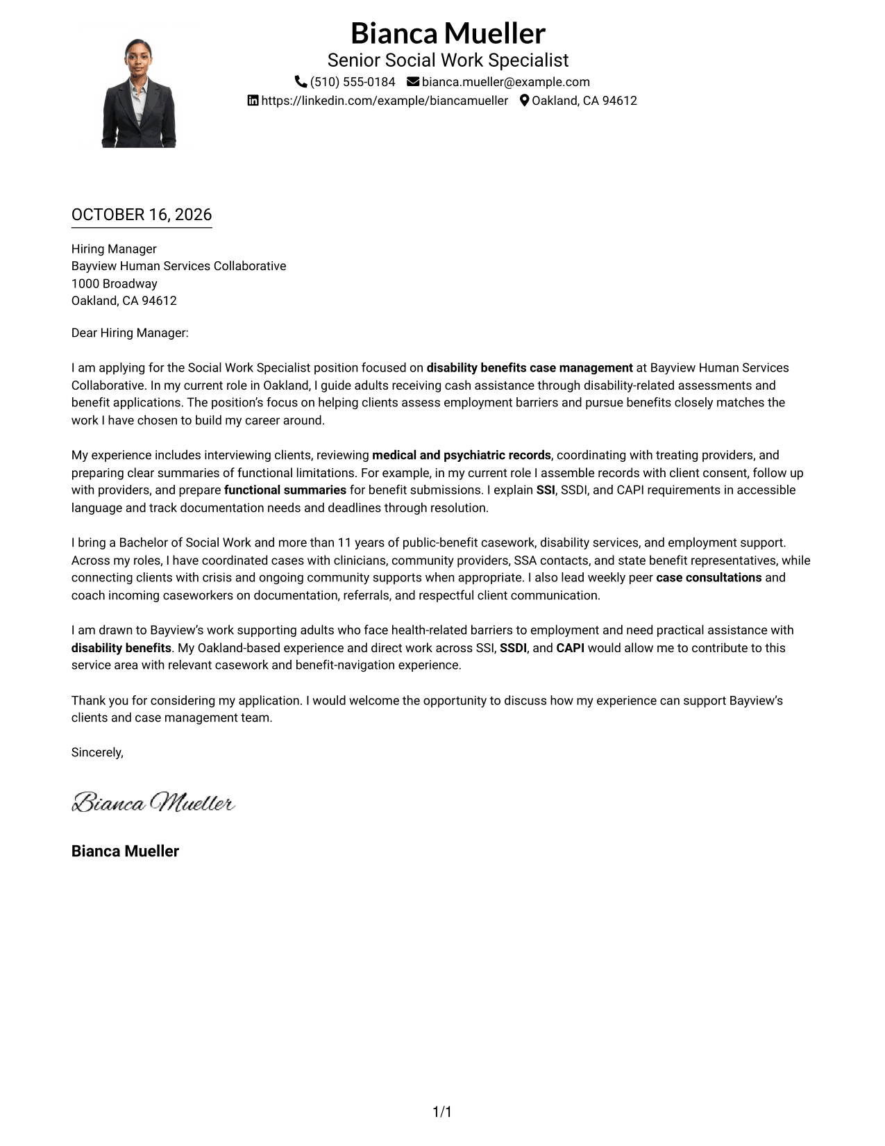 Cover letter example — page 1