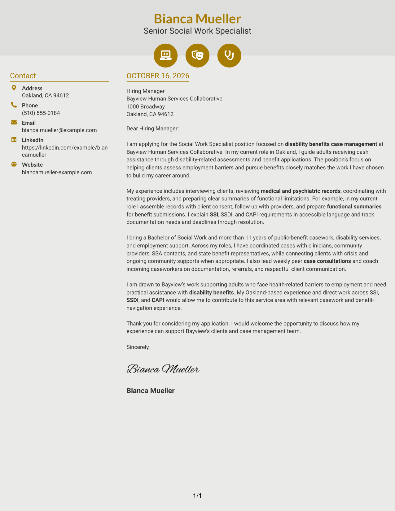 Cover letter example — page 1