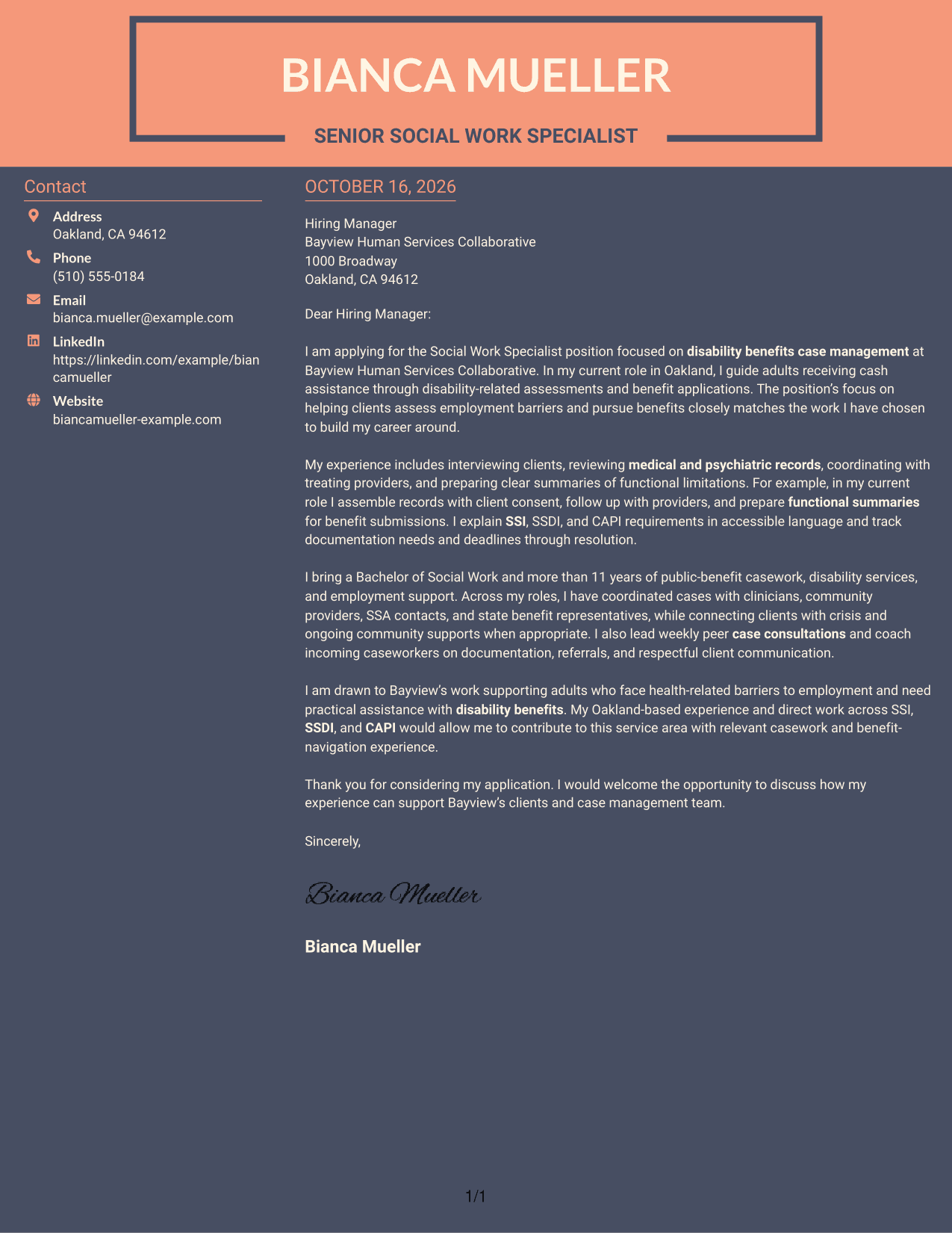 Cover letter example — page 1