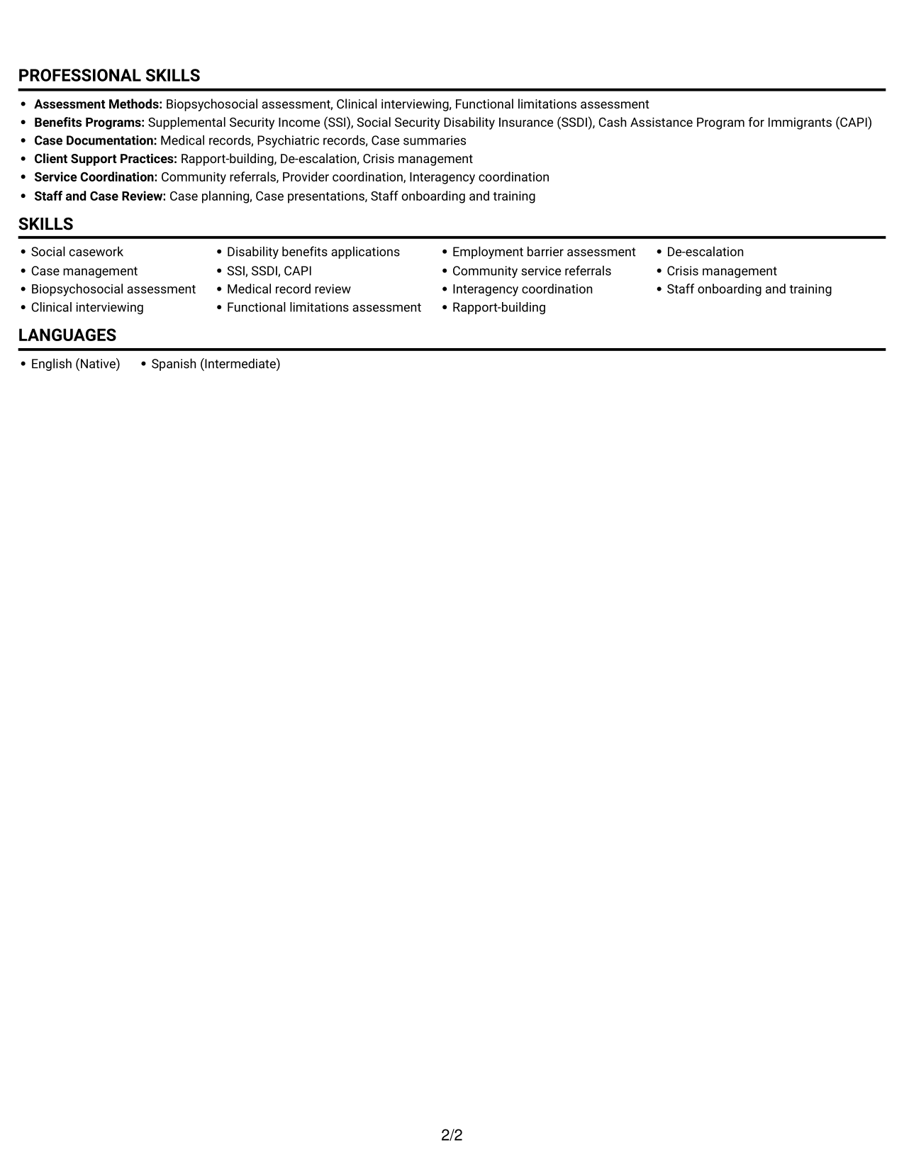 Resume example — page 2