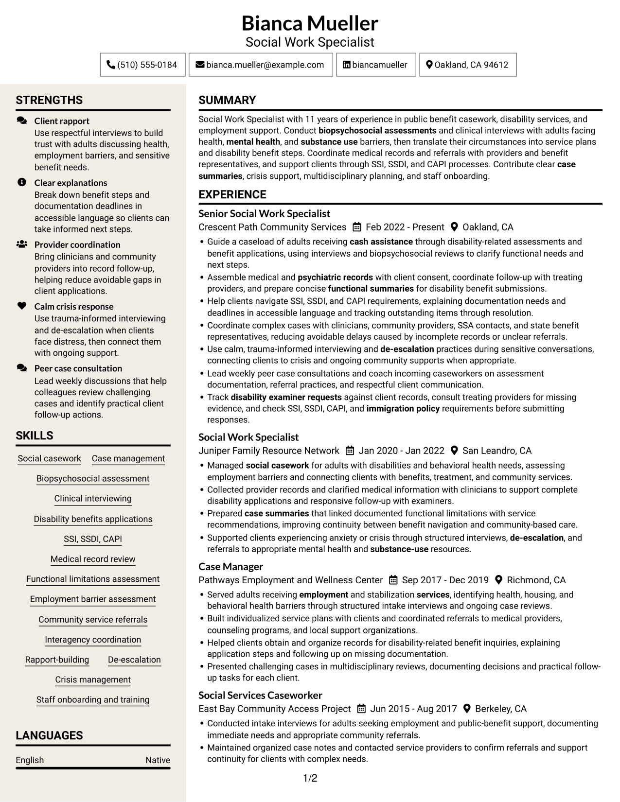 Resume example — page 1