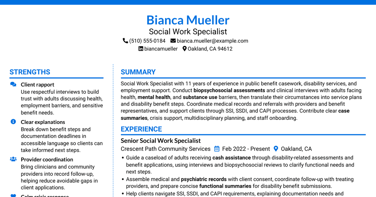7 Social Work Specialist - Disability Benefits Case Management Resume Templates with Example