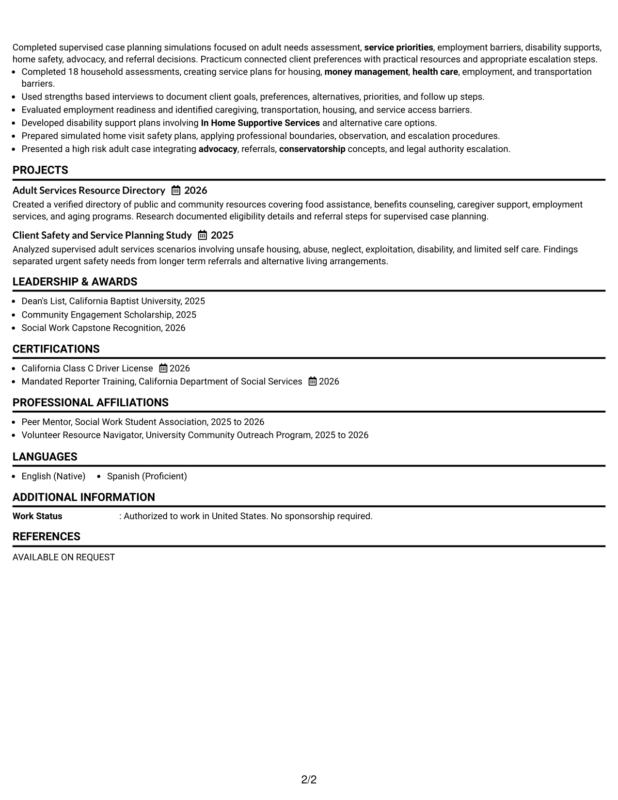 Resume Example Page 2