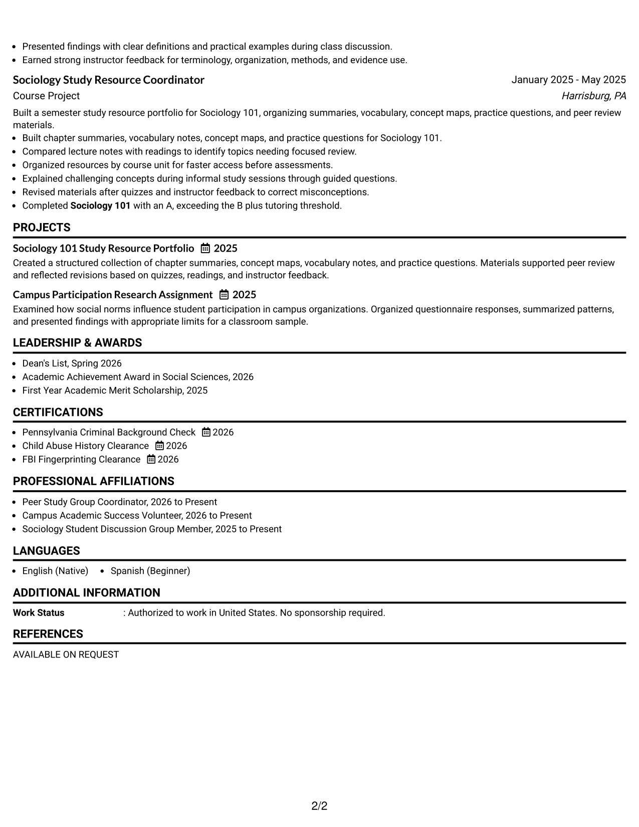 Resume Example Page 2