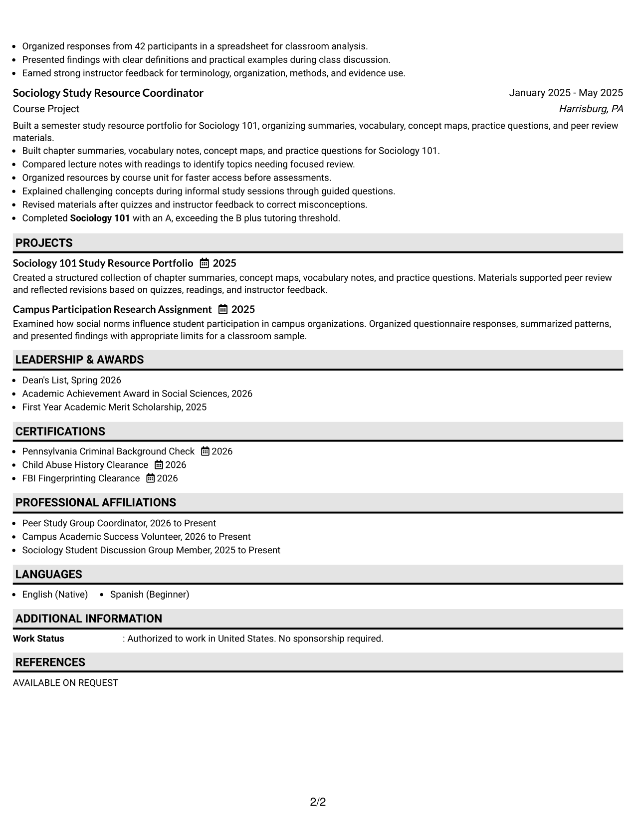 Resume Example Page 2