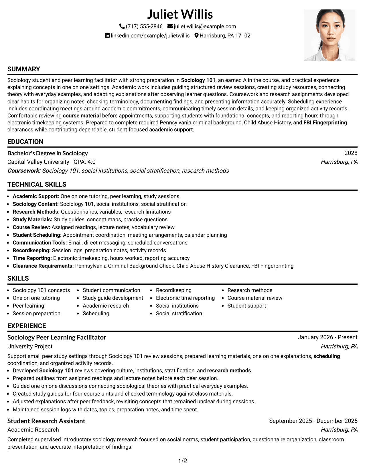 Resume Example Page 1