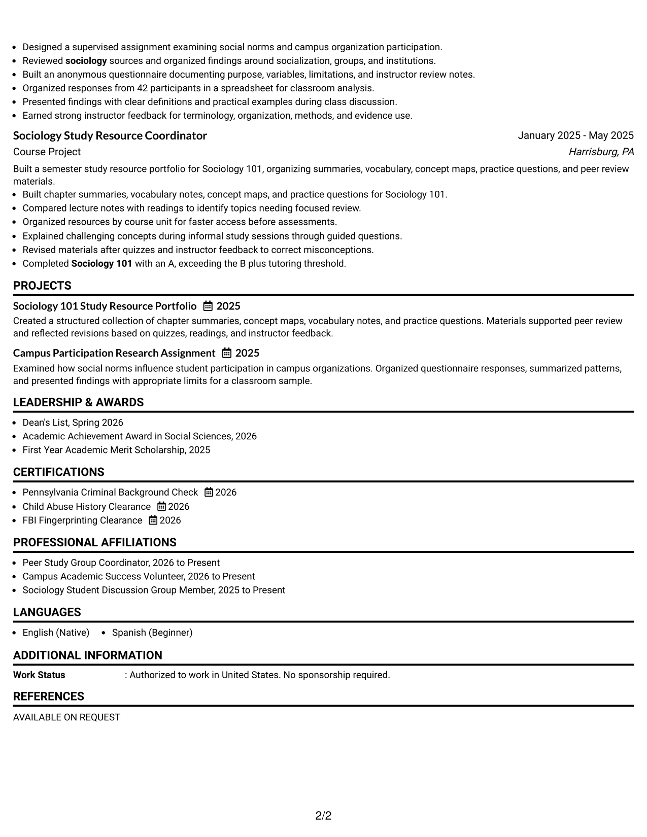 Resume Example Page 2