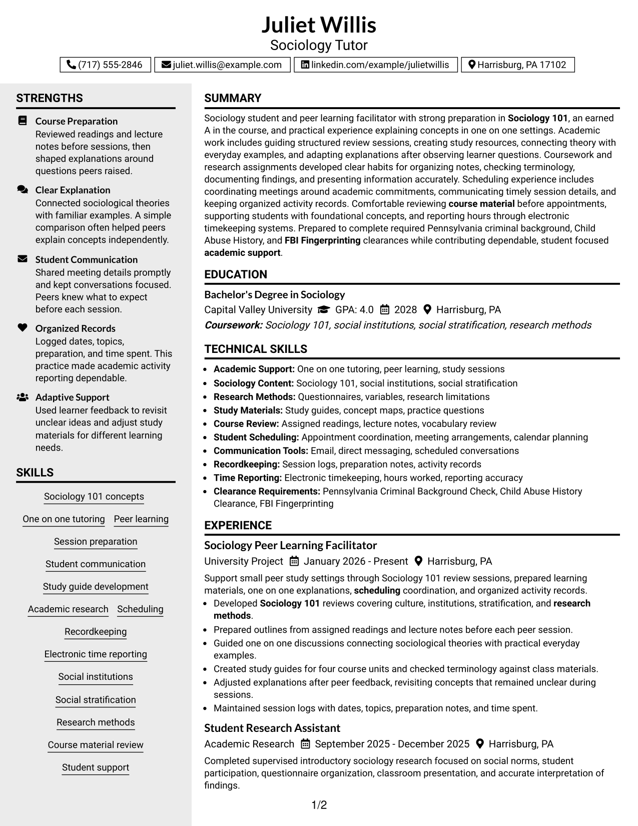 Resume Example Page 1