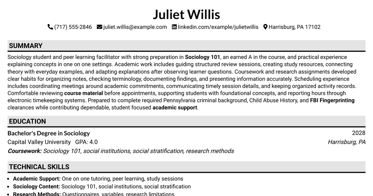 7 Sociology Tutor Resume Templates with Example