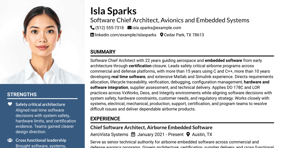 7 Software Chief Architect - AvionX Resume Templates with Example