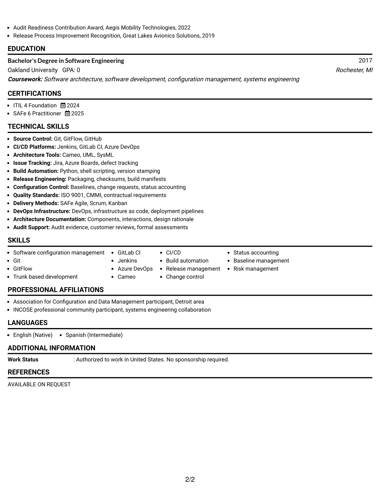 Resume Example Page 2