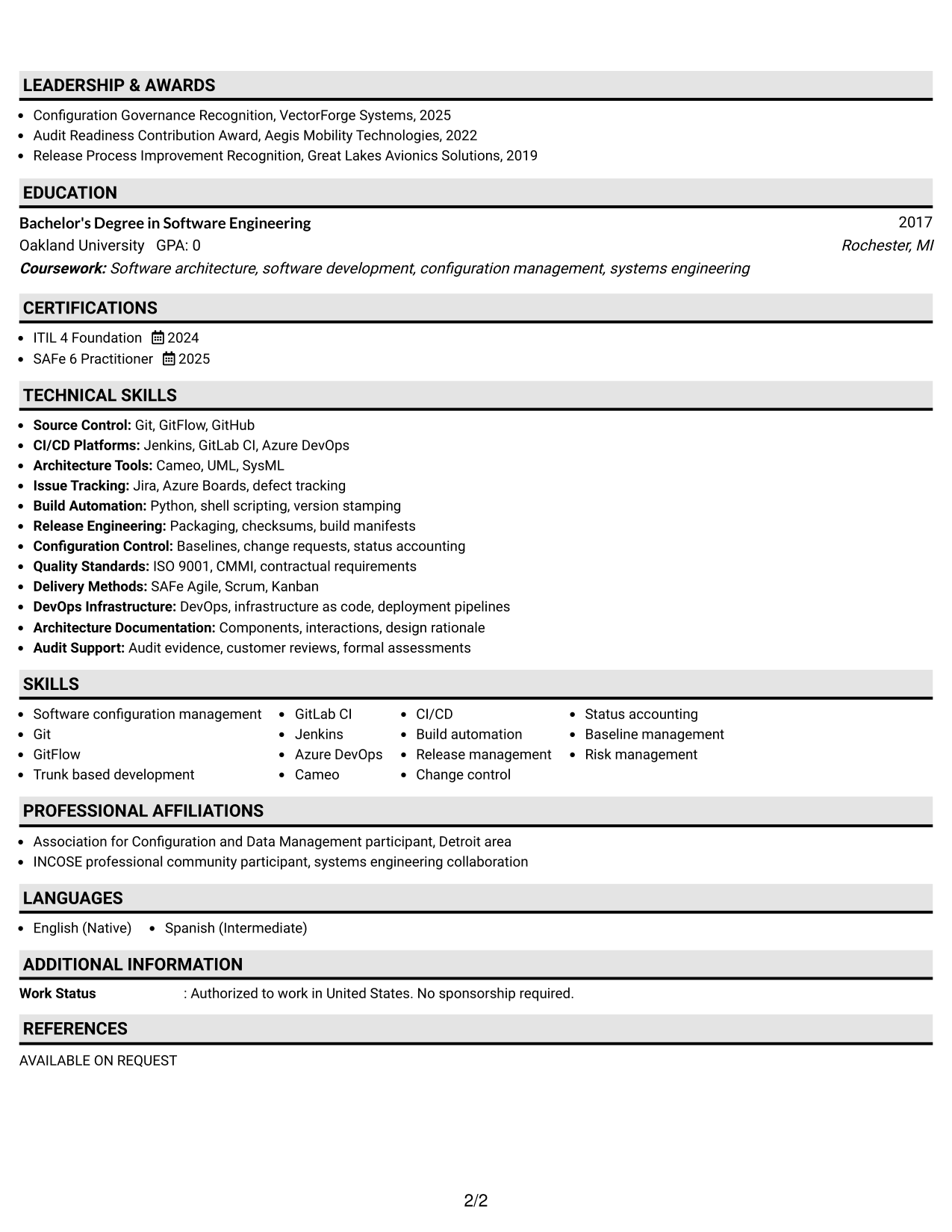 Resume Example Page 2