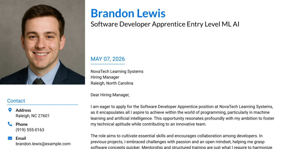 30+ Software Developer Apprentice Entry Level ML AI Cover Letter Templates with Example 2026