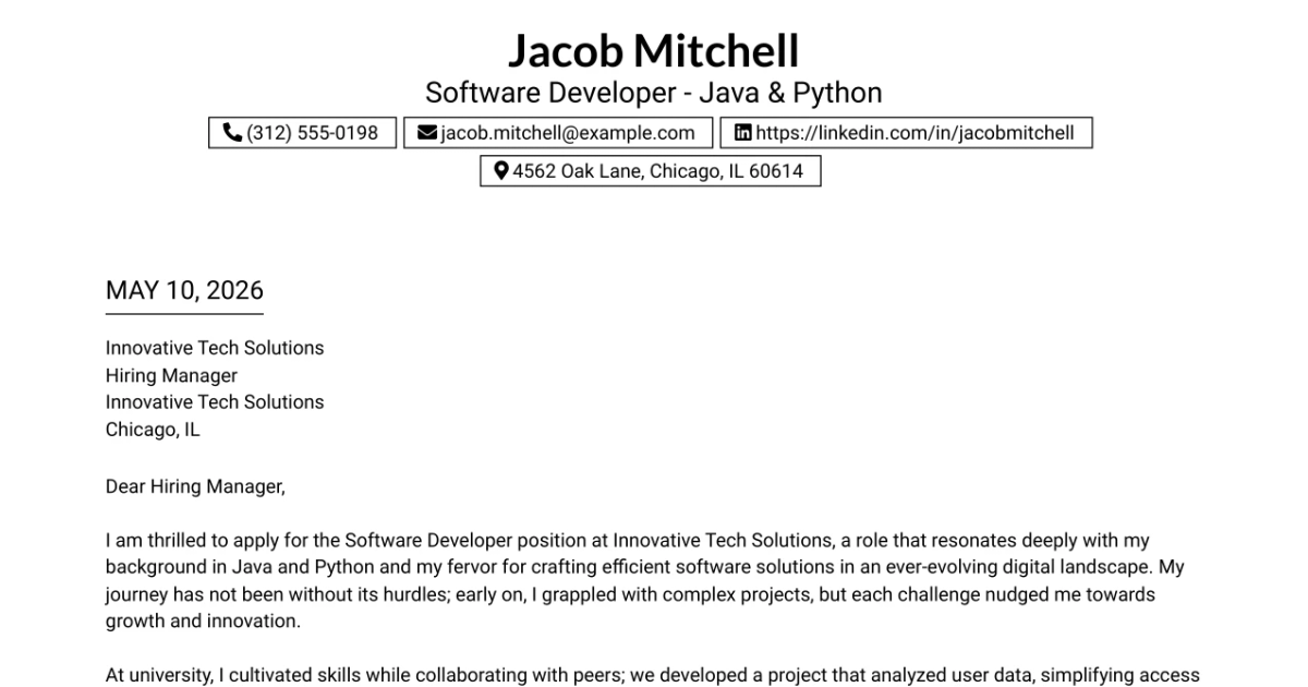 30+ Software Developer - Java & Python Cover Letter Templates with Example 2026