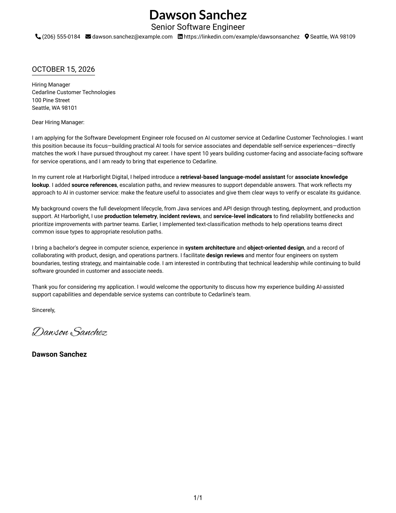 Cover letter example — page 1