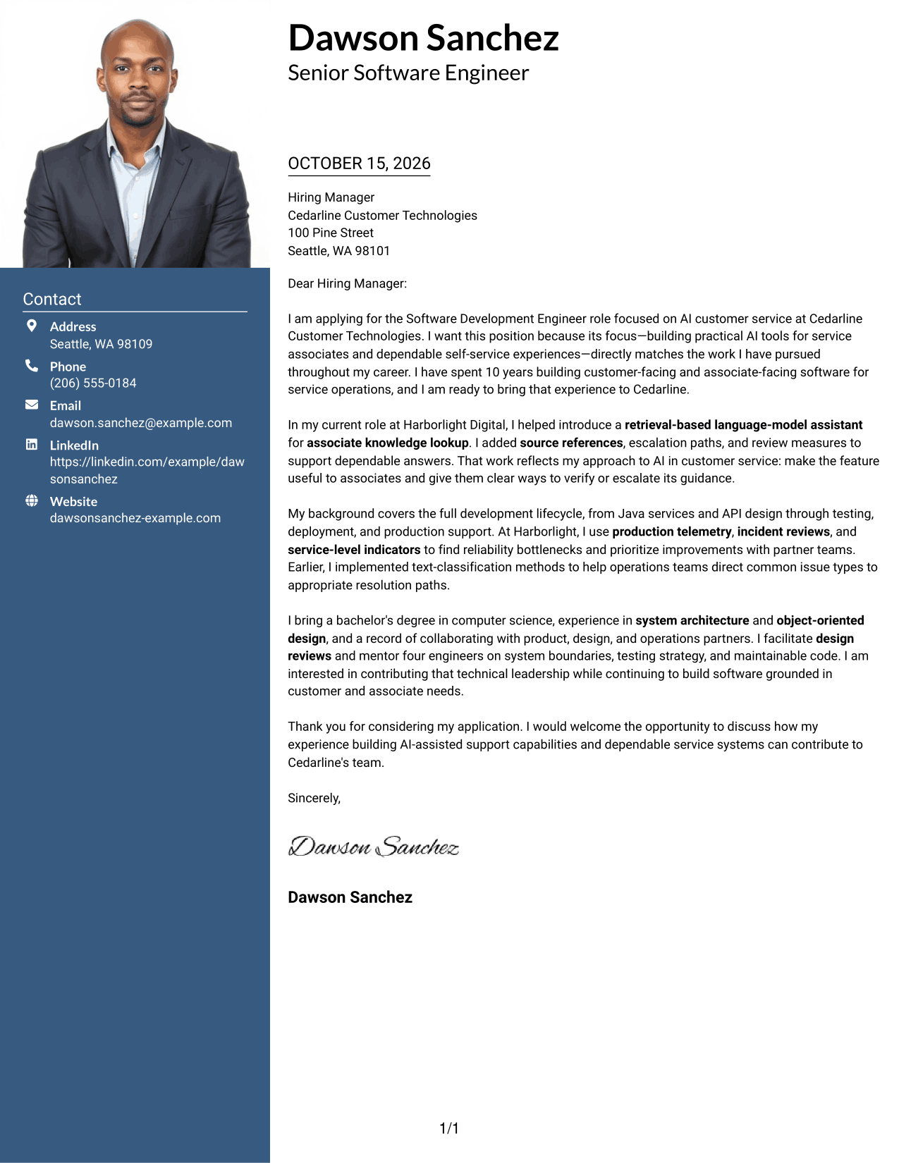Cover letter example — page 1