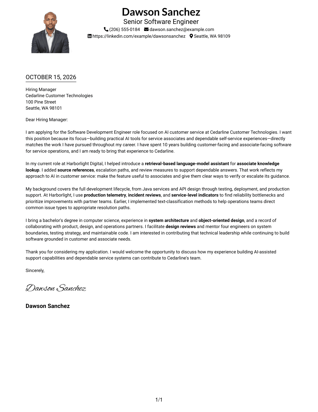 Cover letter example — page 1