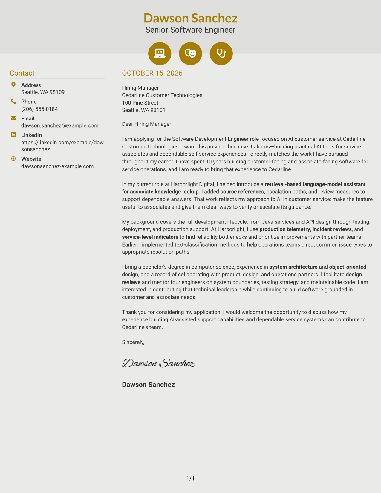Cover letter example — page 1