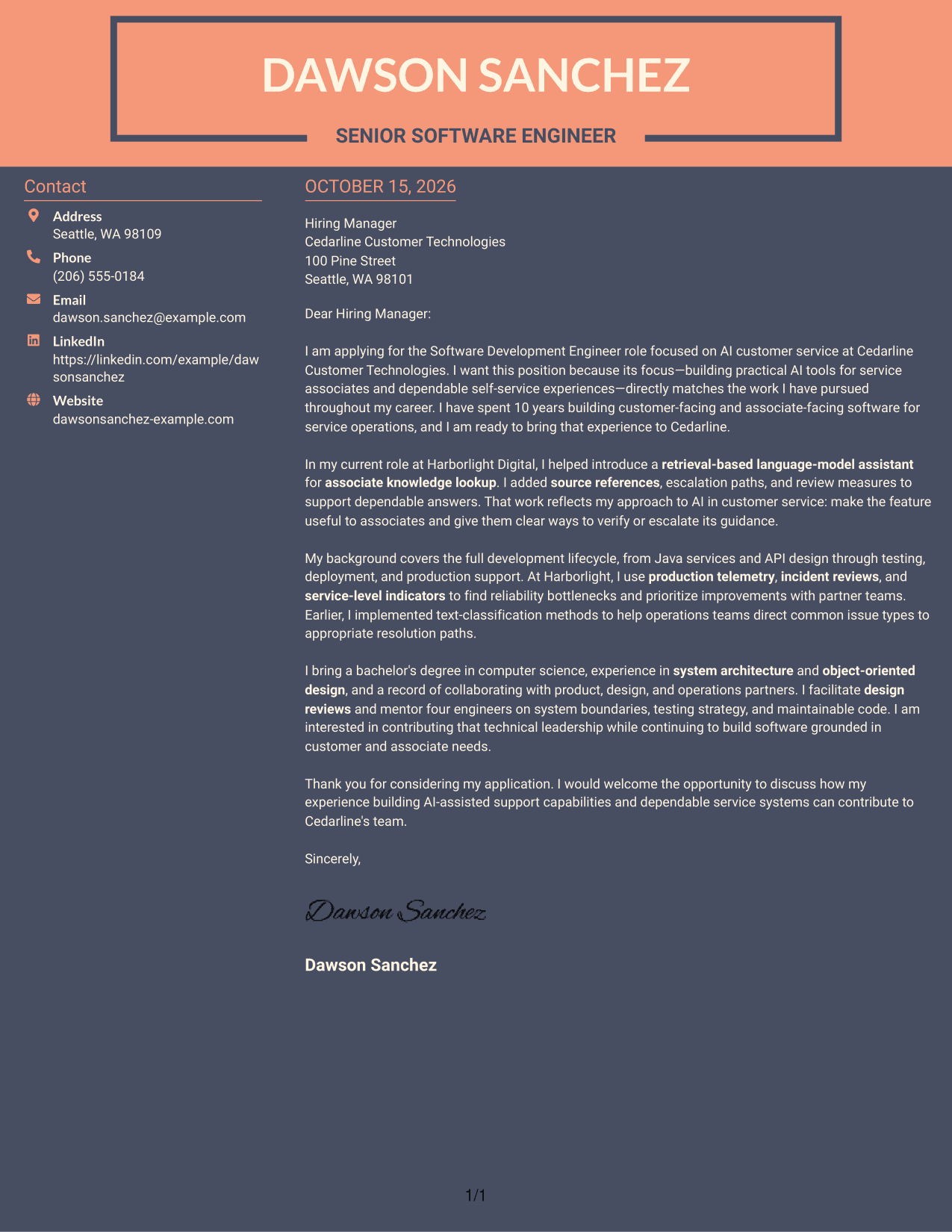 Cover letter example — page 1