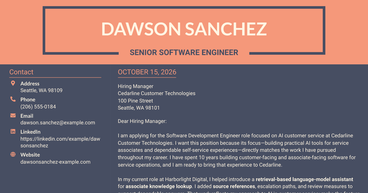 7 Software Development Engineer - AI Customer Service Cover Letter Templates with Example